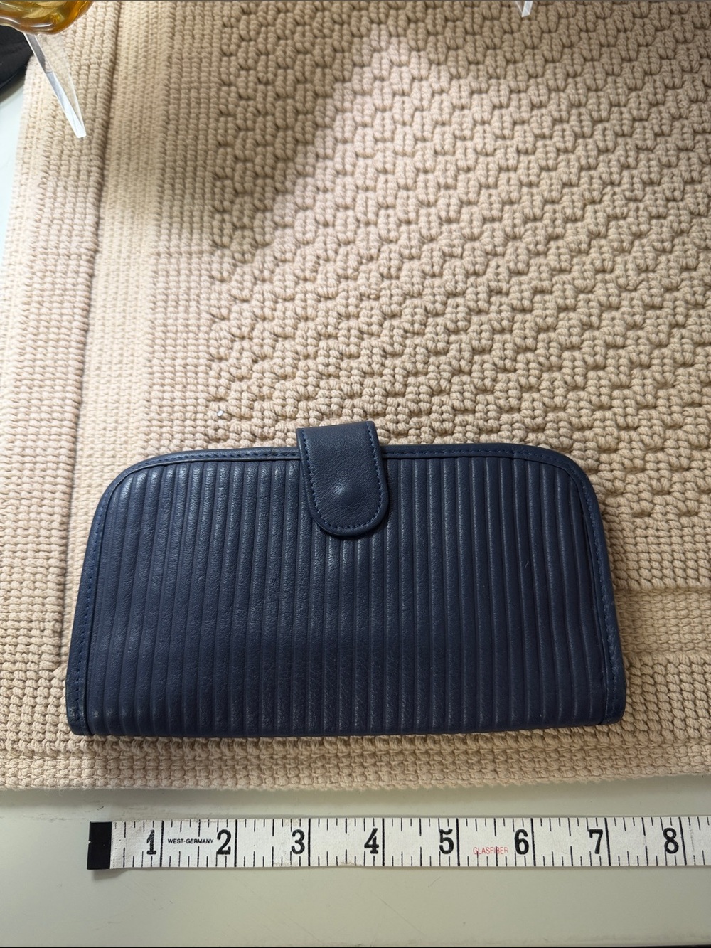 Vintage Mundi Nappa Cowhide Leather Checkbook Wallet Navy Blue Made in Brazil